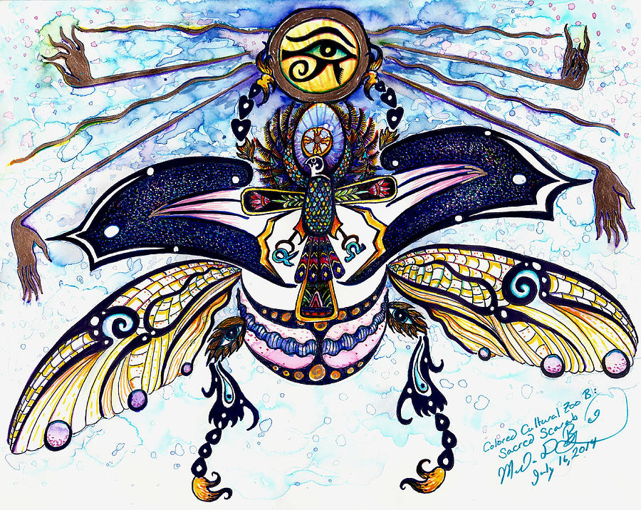 Colored Cultural Zoo B Sacred Scarab Painting