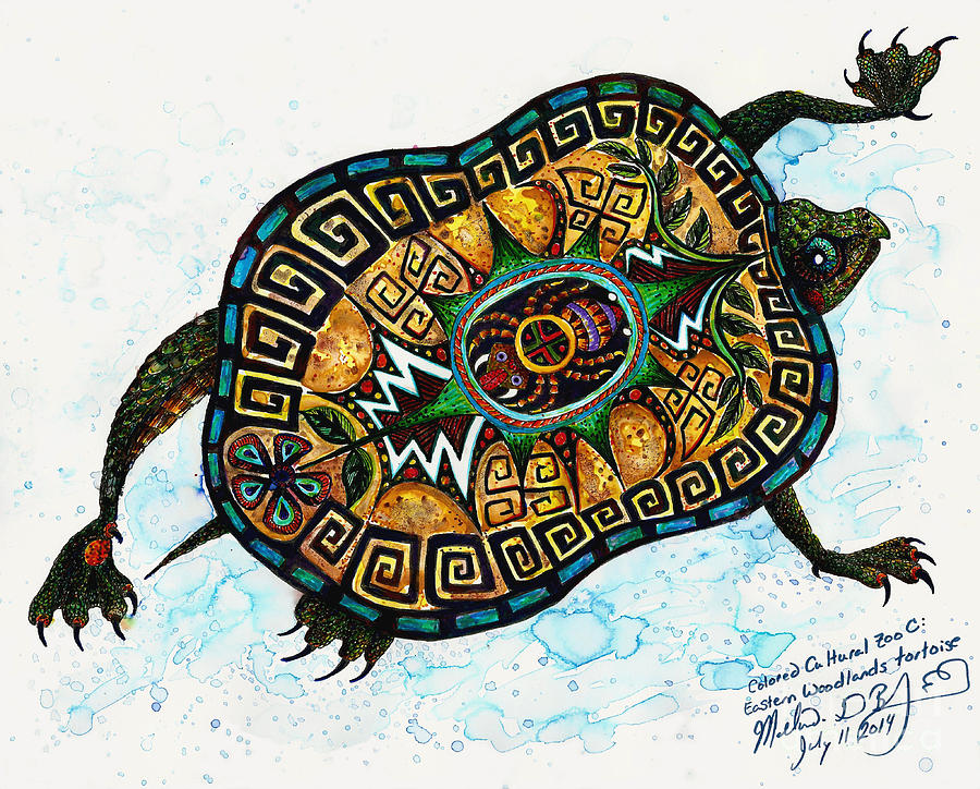 Colored Cultural Zoo C Eastern Woodlands tortoise Painting by Melinda Dare Benfield