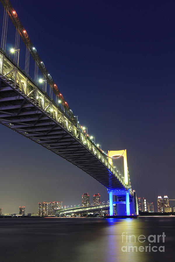 Colored Lights on the Rainbow Bridge in Tokyo Photograph by Beverly Claire Kaiya