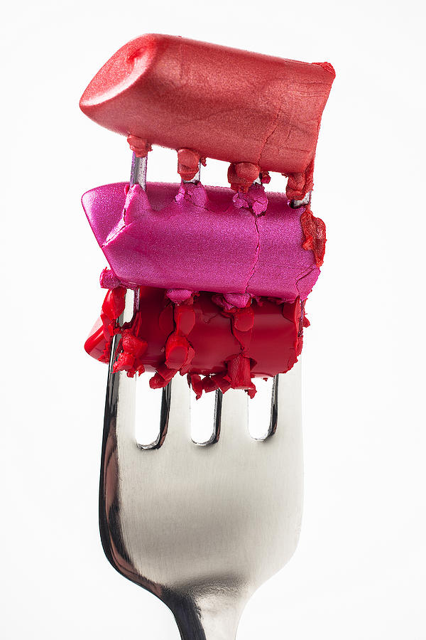 Colored lipstick On Fork Photograph by Garry Gay
