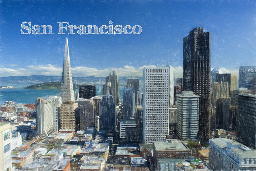 Colored Pencil Sketch of San Francisco TEXT San Francisco Painting by Elaine Plesser