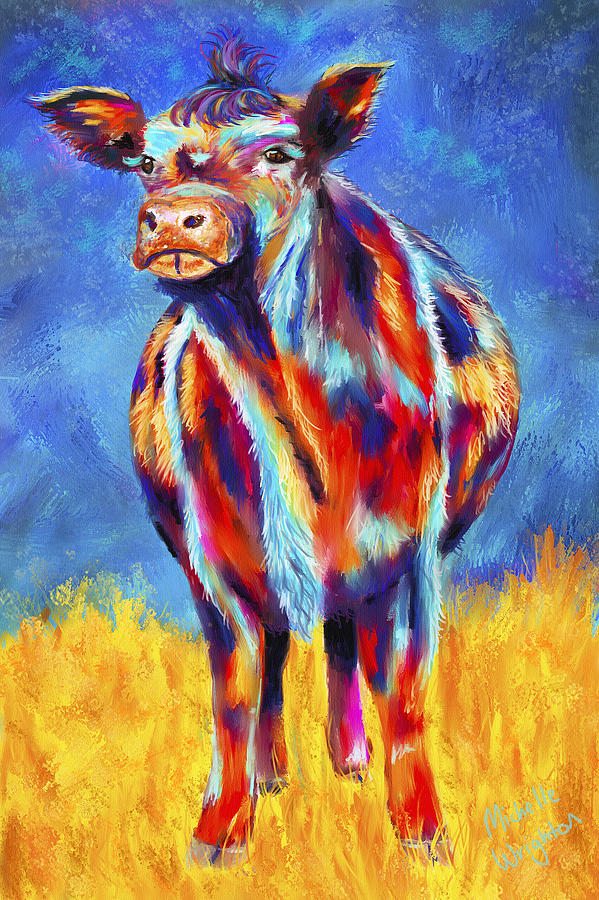 Colorful Angus Cow Painting by Michelle Wrighton