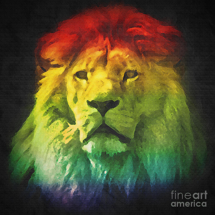 Colorful artistic portrait of a lion on black background  Photograph by Michal Bednarek