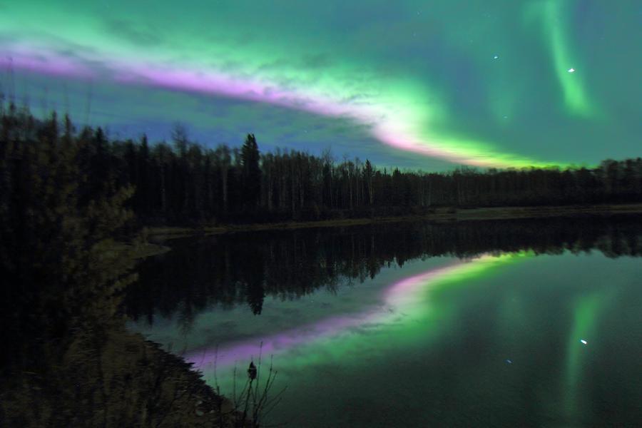 Nature Photograph - Colorful Aurora Reflections by David Broome