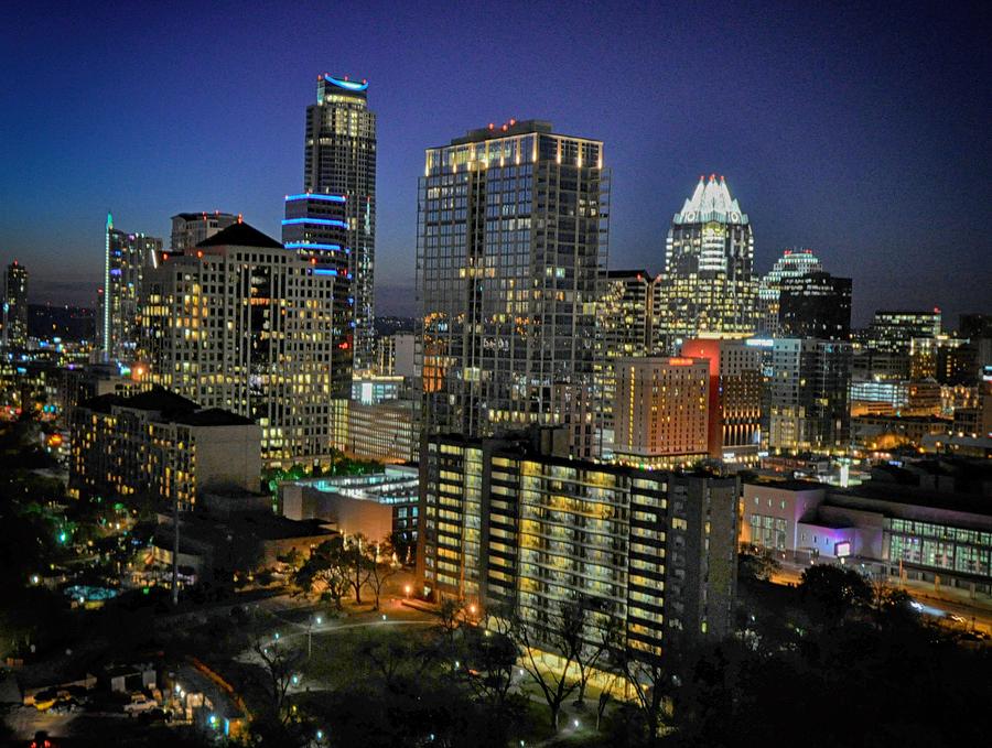 Skyline Photograph - Colorful Austin Skyline at Night by Kristina Deane
