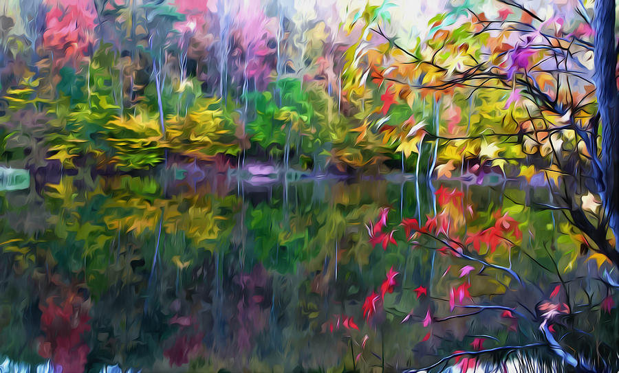 Colorful Autumn Leaves Reflecting In The Water Painting by Jeelan Clark