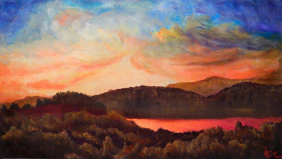 Colorful Autumn Sunset Painting by Lilia D