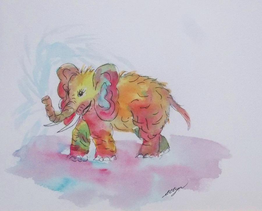 Colorful Baby Elephant Painting by Ellen Levinson