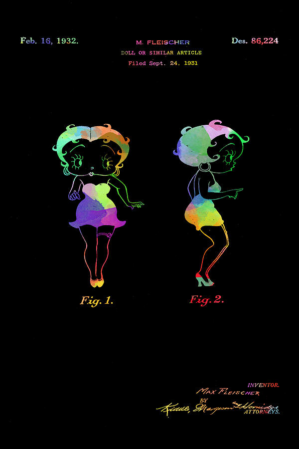 Colorful Betty Boop patent on black Digital Art by Eti Reid