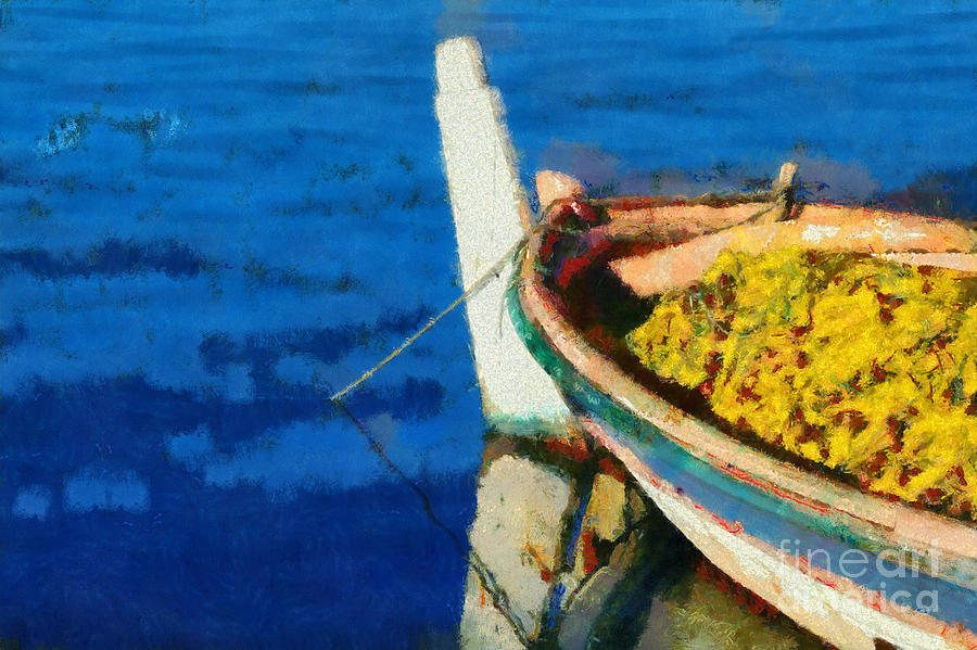 Colorful boat Painting by George Atsametakis