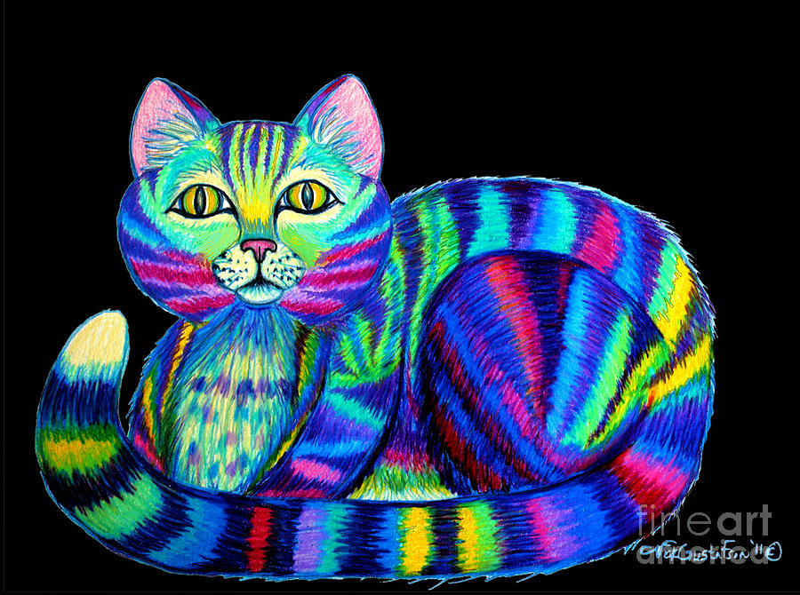 Cat Drawing - Colorful Cat 2 by Nick Gustafson