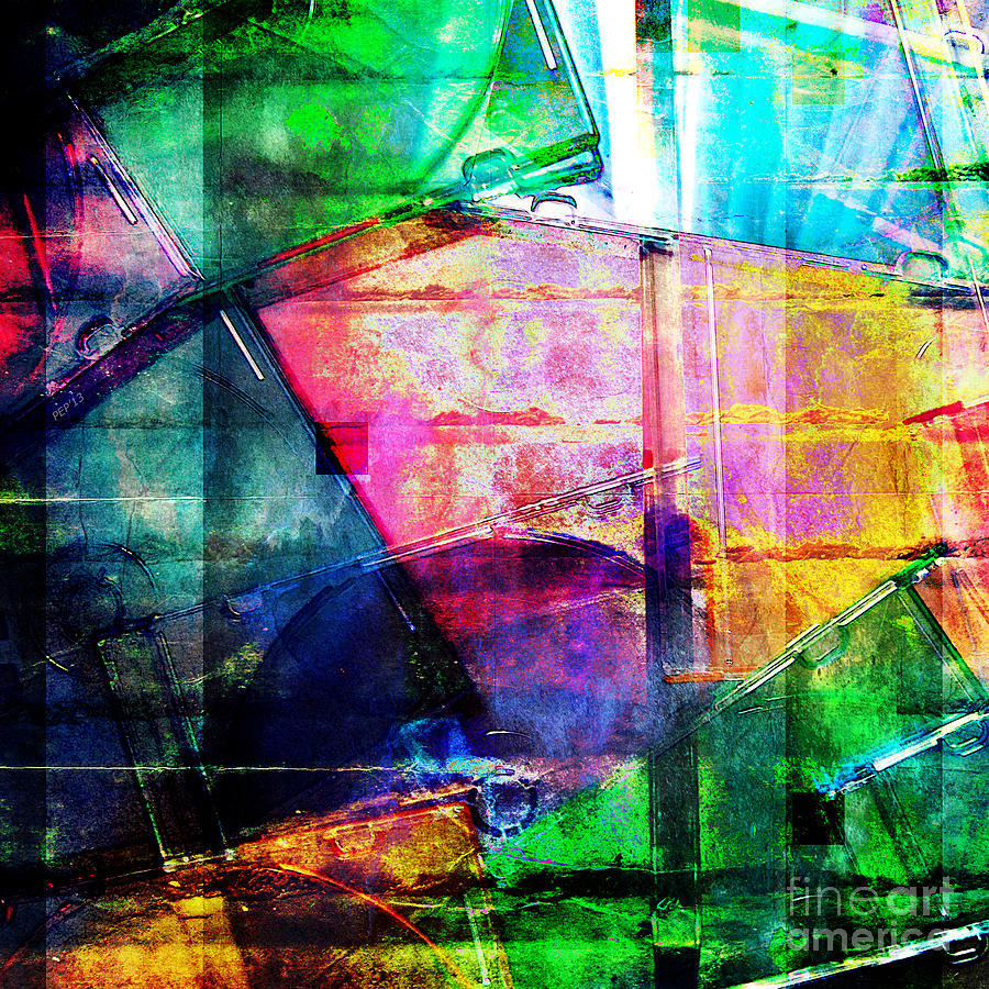 Abstract Digital Art - Colorful CD Cases Collage by Phil Perkins
