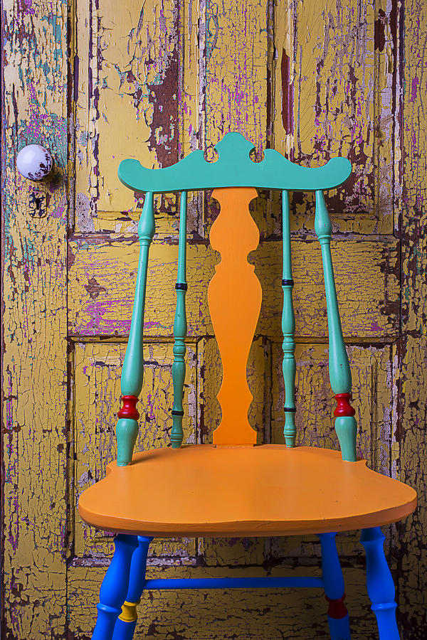 Still Life Photograph - Colorful Chair And Old Door by Garry Gay