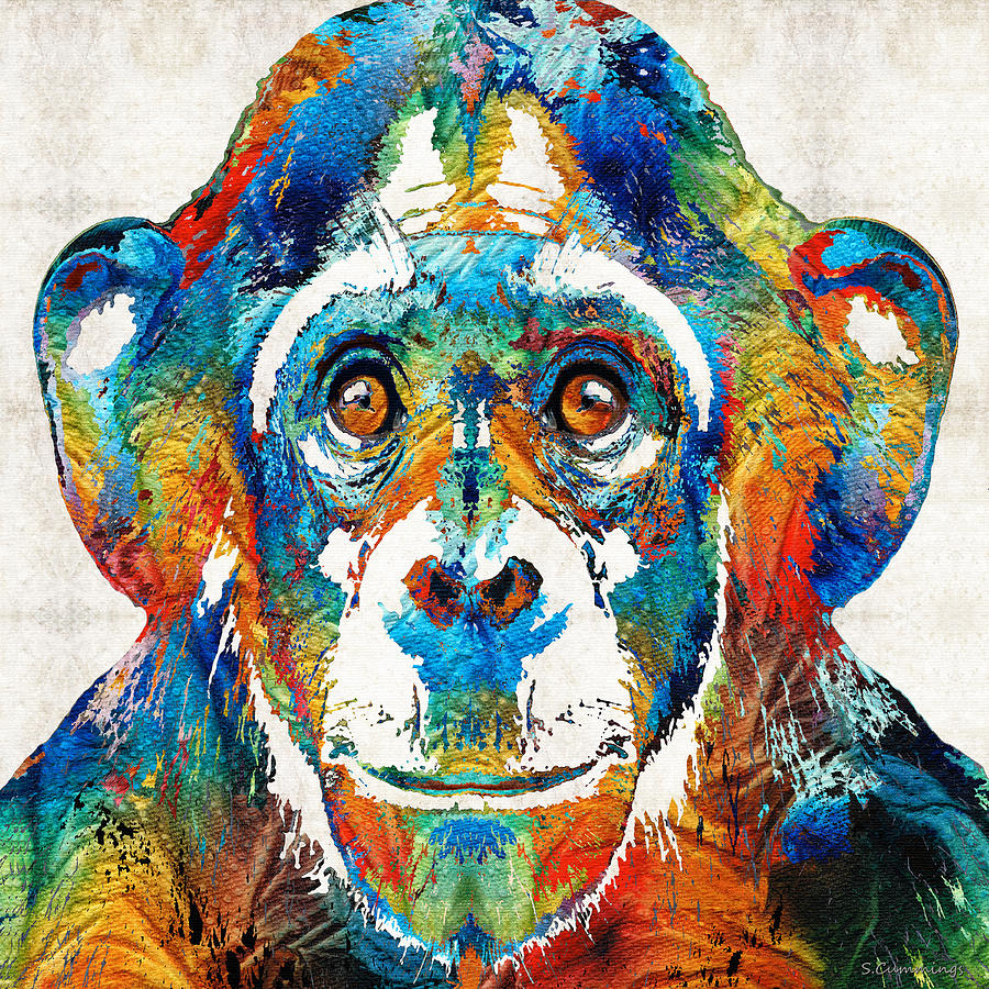 Colorful Chimp Art - Monkey Business - By Sharon Cummings Painting by Sharon Cummings