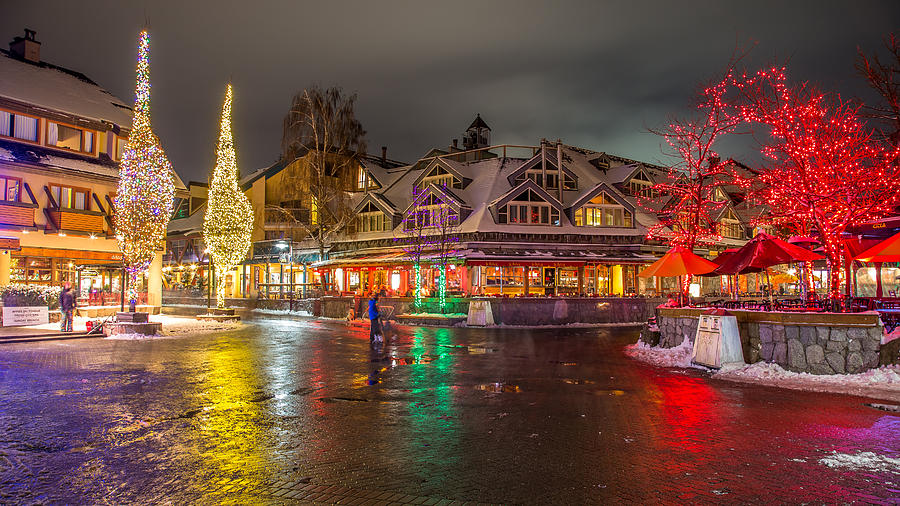 Colorful Christmas lights in Whistler Village Photograph by Pierre Leclerc Photography