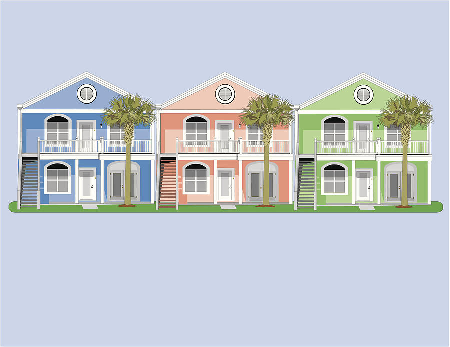 Colorful Condos Drawing by Pelicankate