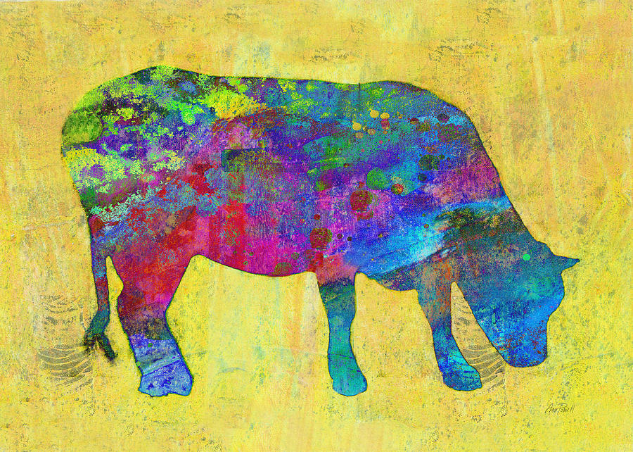 Colorful Cow abstract art Painting by Ann Powell