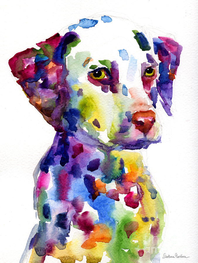 Dalmatian Painting - Colorful Dalmatian puppy dog portrait art by Svetlana Novikova