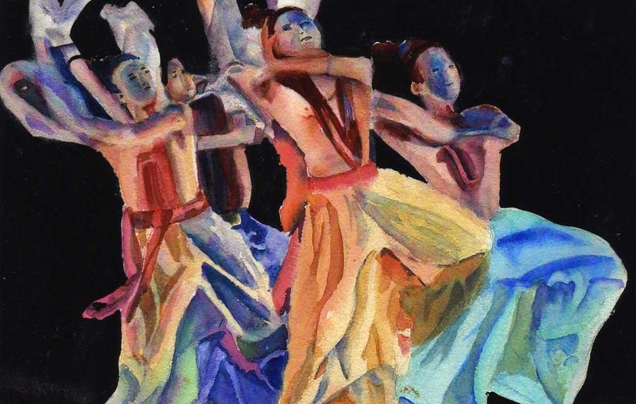Abstract Painting - Colorful Dancers by Katherine  Berlin