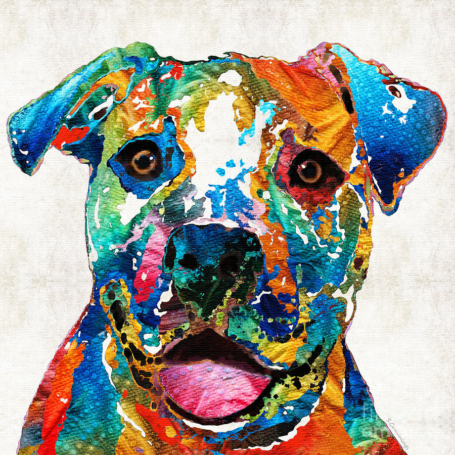 Dog Painting - Colorful Dog Pit Bull Art - Happy - By Sharon Cummings by Sharon Cummings