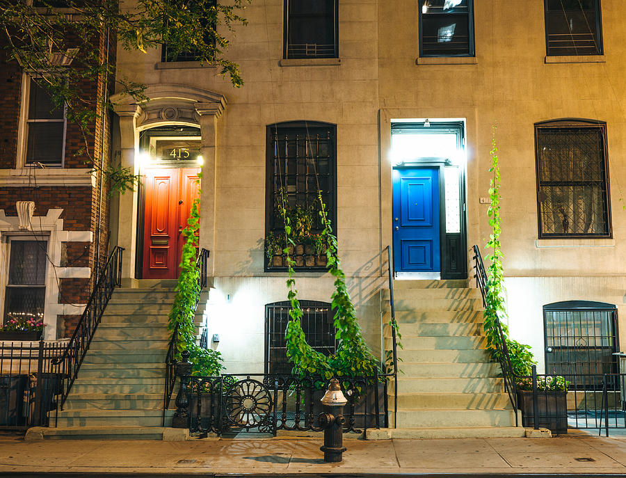 New York City Photograph - Colorful Doors at Night - New York City by Vivienne Gucwa