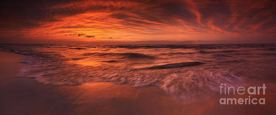 Colorful dramatic sunset over lake Huron panorama Photograph by Maxim Images Exquisite Prints