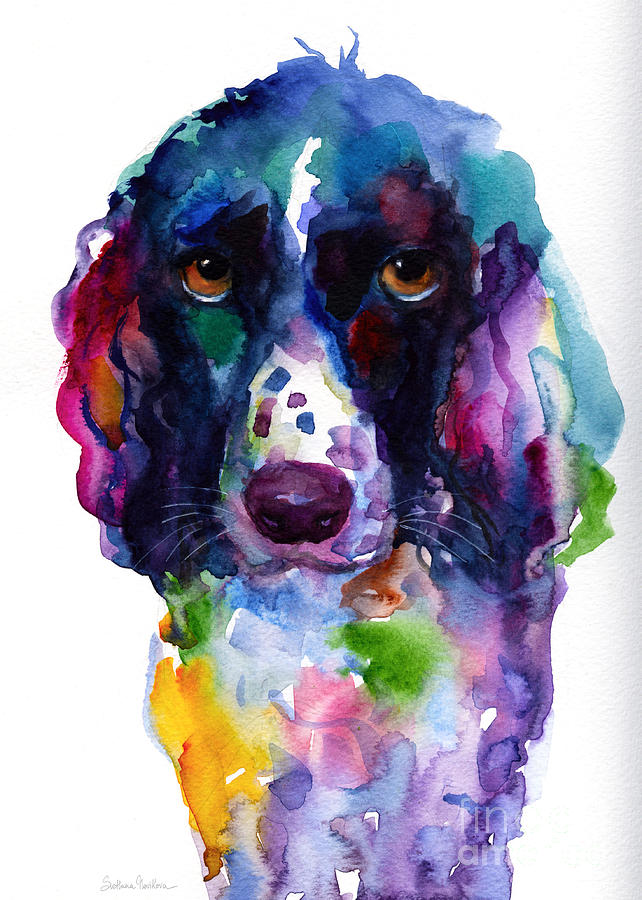 English Springer Spaniel Painting - Colorful English Springer Setter Spaniel dog portrait art by Svetlana Novikova