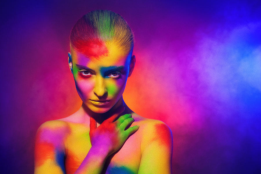 Colorful face, body painting Photograph by Peter Zelei Images