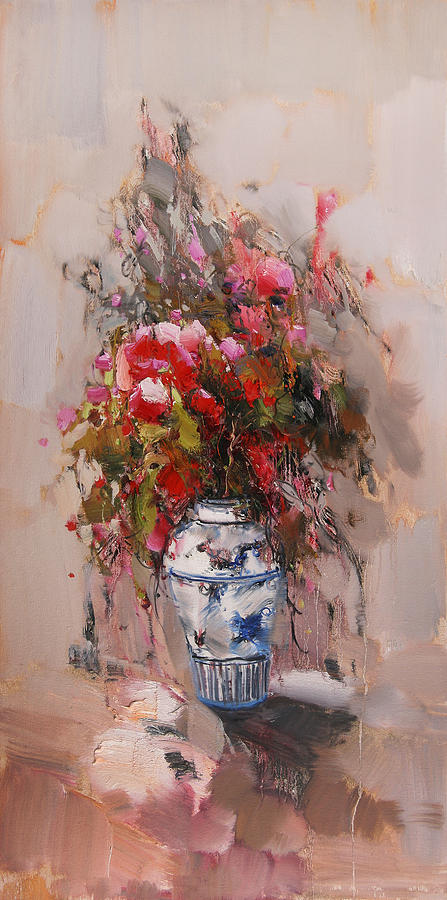 Colorful flowers in a vase Painting by George Lee | Fine Art America