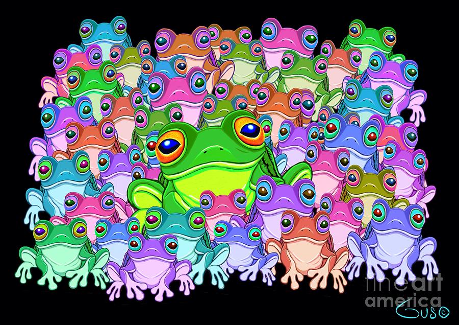Frog Painting - Colorful Froggy Family by Nick Gustafson