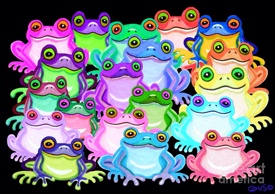 Colorful Frogs Painting by Nick Gustafson
