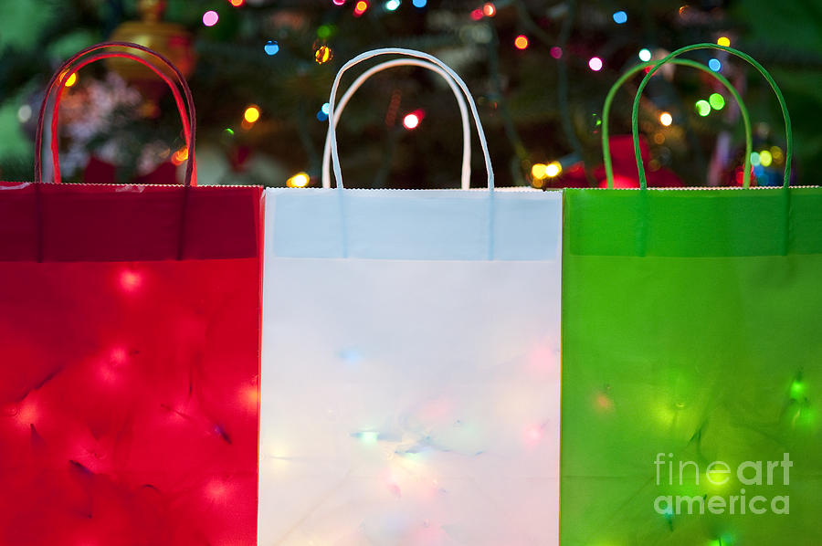 Colorful Gift Bags filled with Christmas lights Photograph by Jim Corwin