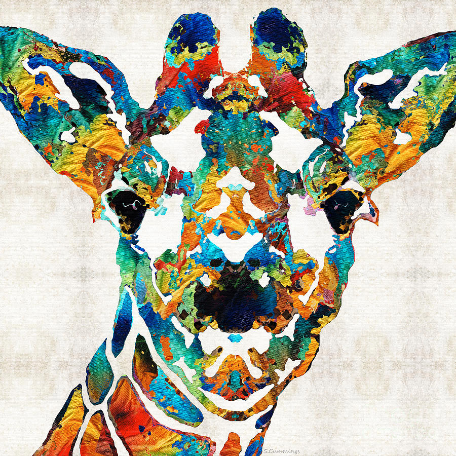 Primary Colors Painting - Colorful Giraffe Art - Curious - By Sharon Cummings by Sharon Cummings