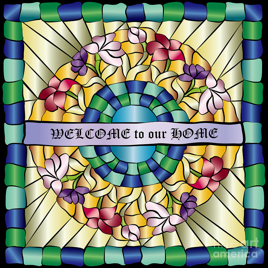 Colorful Hand-Drawn Jewel Stained Glass Flowers Digital Art by Beverly Claire Kaiya
