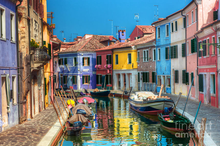 Colorful houses and canal on Burano island near Venice Italy Photograph by Michal Bednarek
