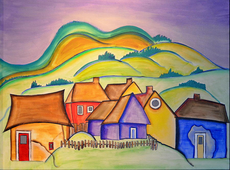 Colorful Houses in Quebec  Painting by Heather Lovat-Fraser