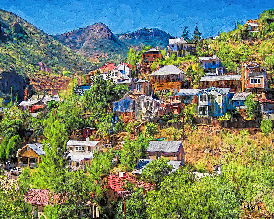 Colorful Houses Old Miners Shacks Bisbee Arizona - Higgledy Piggledy Town Digital Art by Rebecca Korpita
