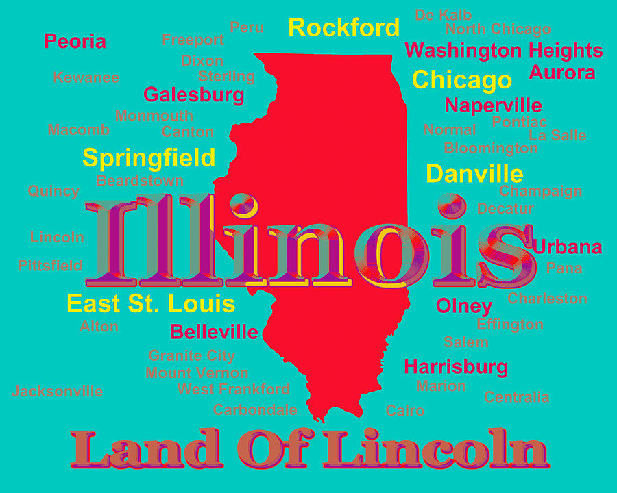 City Photograph - Colorful Illinois State Pride Map Silhouette  by Keith Webber Jr