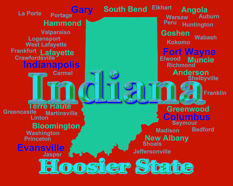 Colorful Indiana State Pride Map Silhouette  Photograph by Keith Webber Jr
