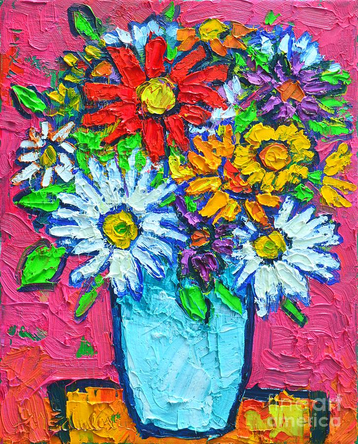 Colorful Joyful Daisies On Pink Painting by Ana Maria Edulescu