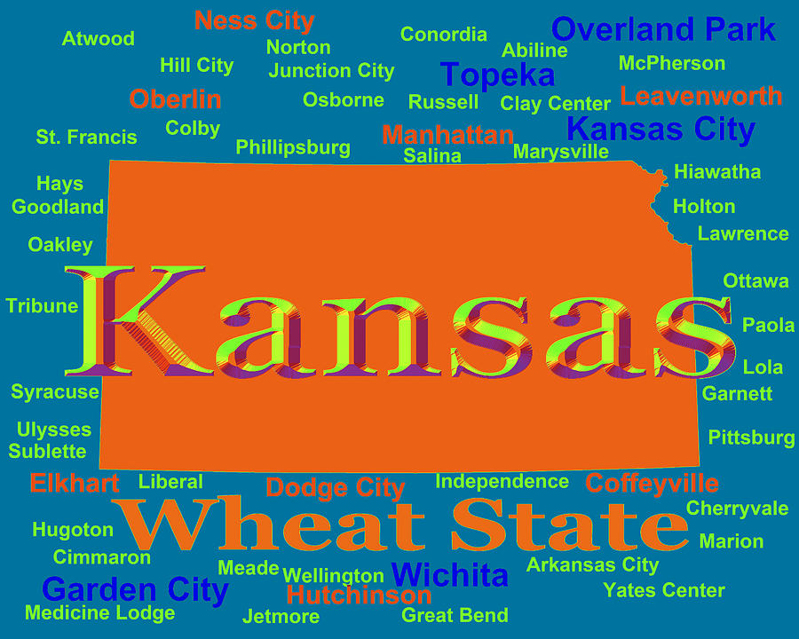 Colorful Kansas State Pride Map Silhouette  Photograph by Keith Webber Jr
