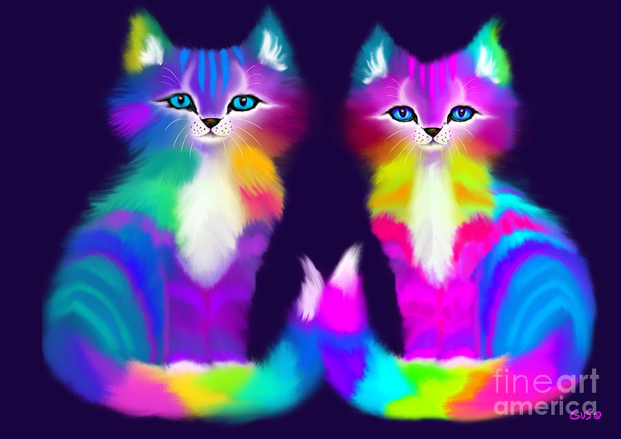 Colorful Kitty Couple Painting by Nick Gustafson
