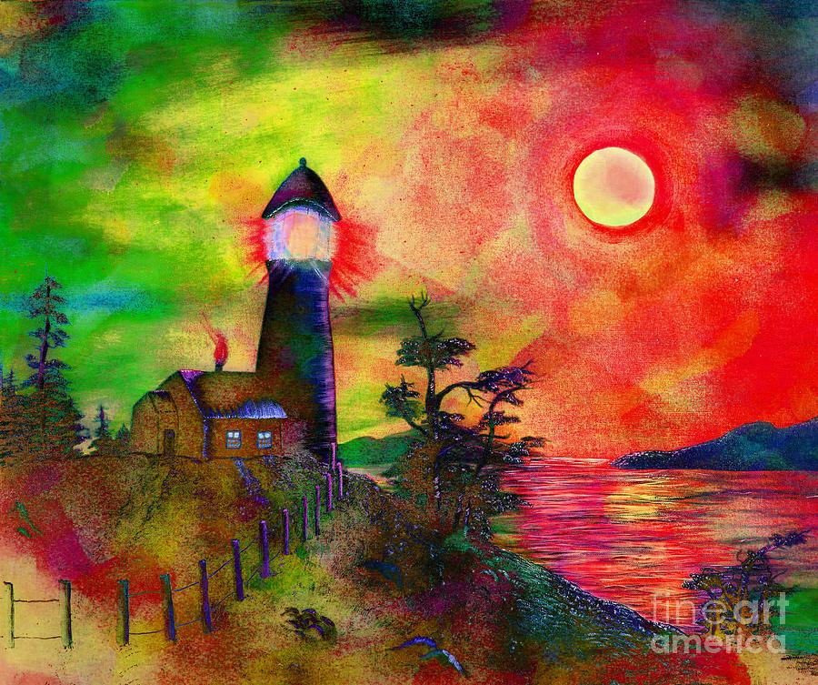 Colorful Lighthouse Scene with Textures Painting by Barbara A Griffin