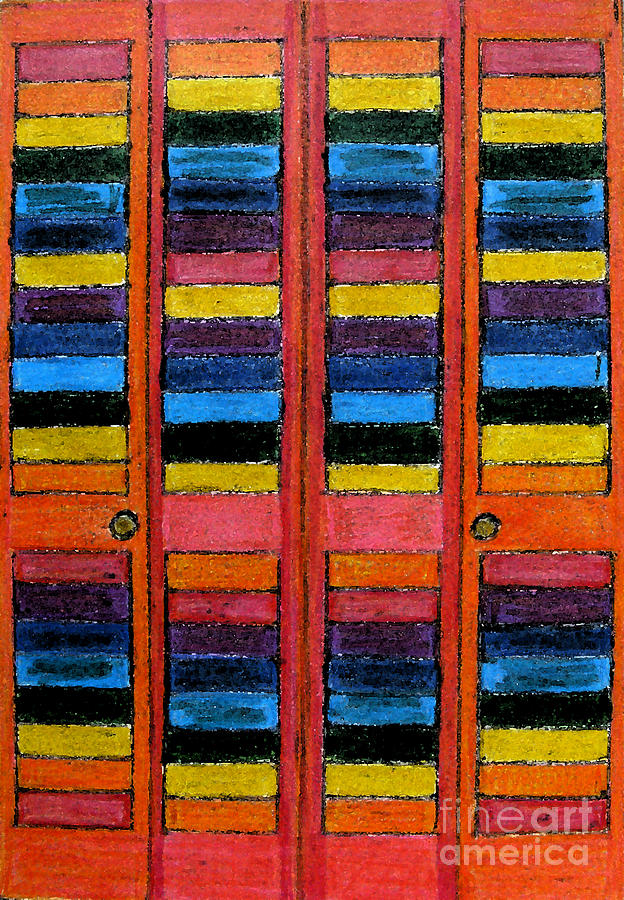Colorful Louvre Doors Drawing by Patricia Januszkiewicz
