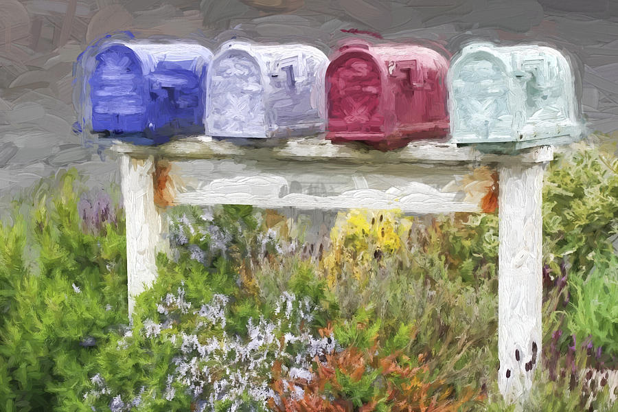 Colorful Mailboxes and Flowers Painterly Effect Photograph by Carol Leigh