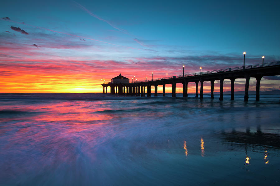 Nature Photograph - Colorful Manhattan Beach Pier by Andrew Kennelly