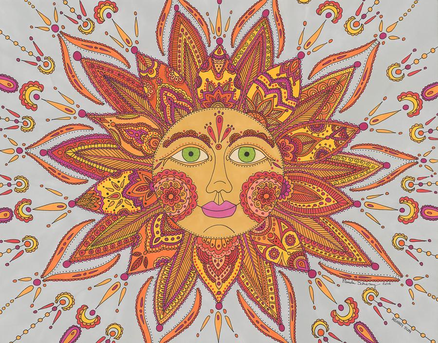 Colorful Mehndi Sun Drawing by Pamela Schiermeyer
