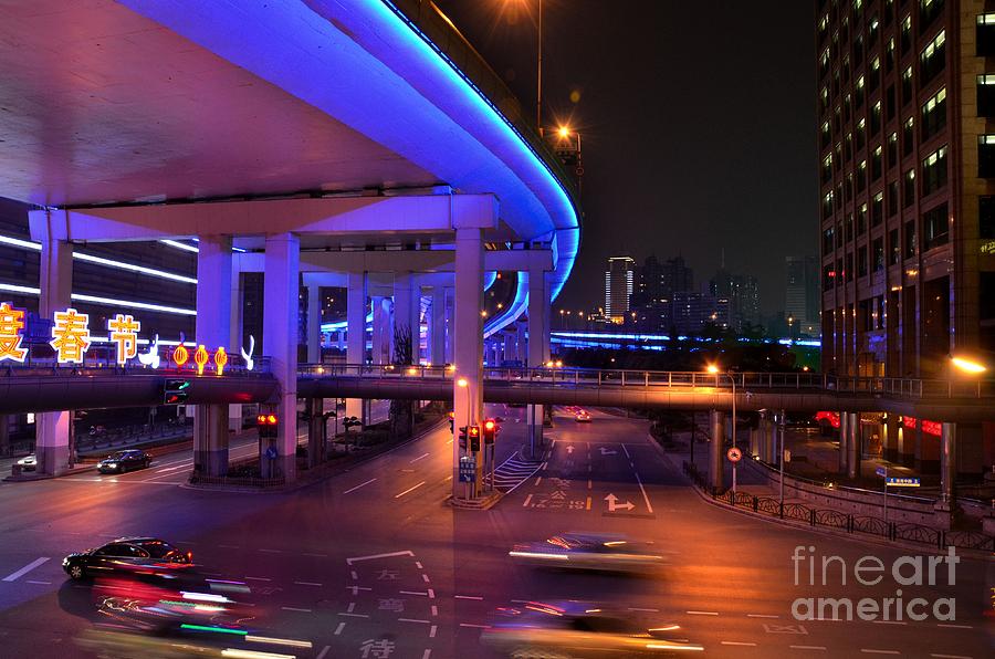 Colorful night traffic scene in Shanghai China Photograph by Imran Ahmed