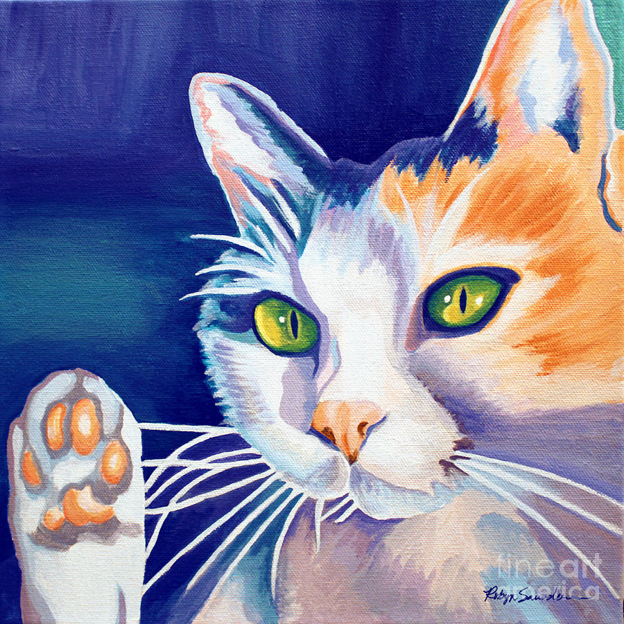 Talk to the Paw Cat Painting by Robyn Saunders