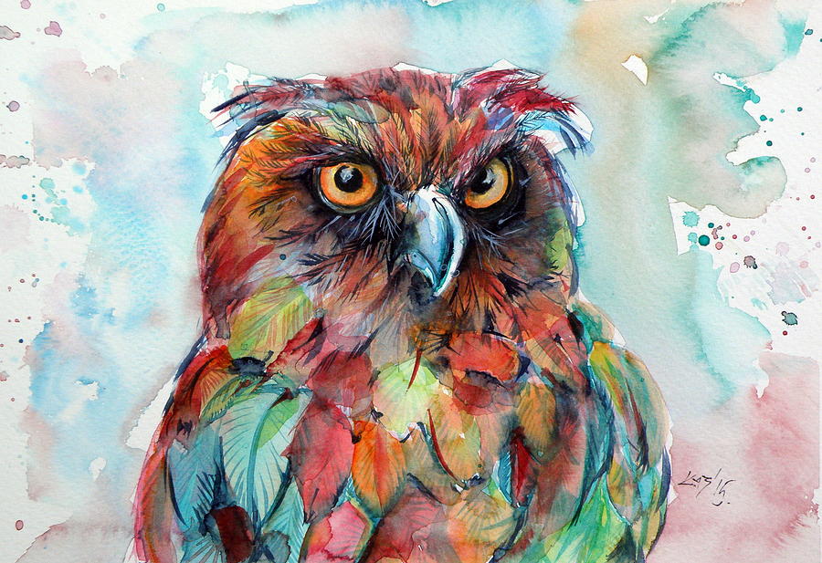 Colorful owl Painting by Kovacs Anna Brigitta